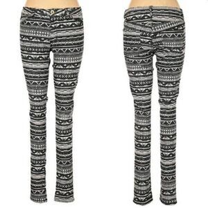H&M Aztec Tribal Print Stretch Skinny Cotton Jeggings Black White‎ Sz 10